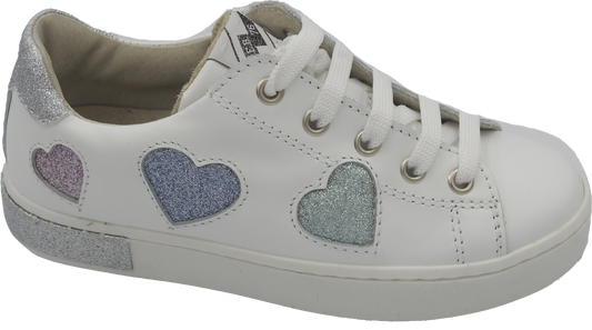 Shoe B 76 White Leather Glitter Heart Laced Sneaker Side Zipper Closure 1301