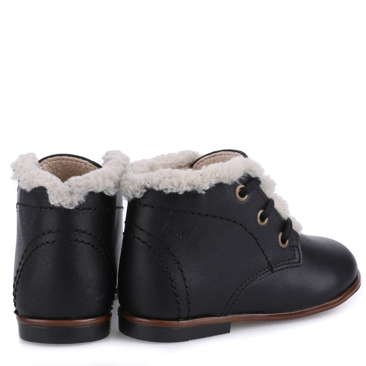 Emel Black Leather & White Fur Baby Bootie E2408A