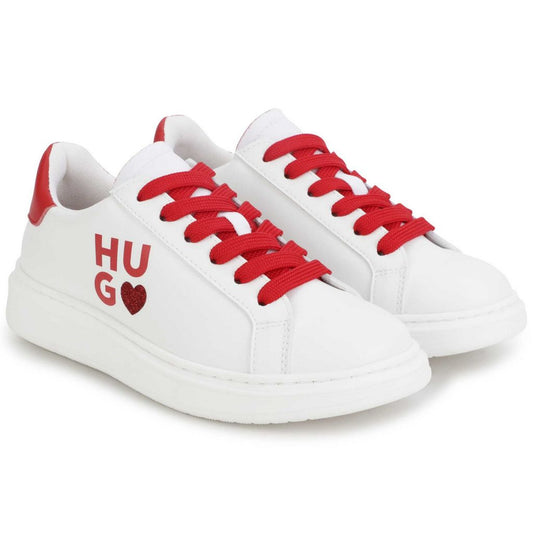 Hugo Boss White and Red Heart Lace Sneaker 19002
