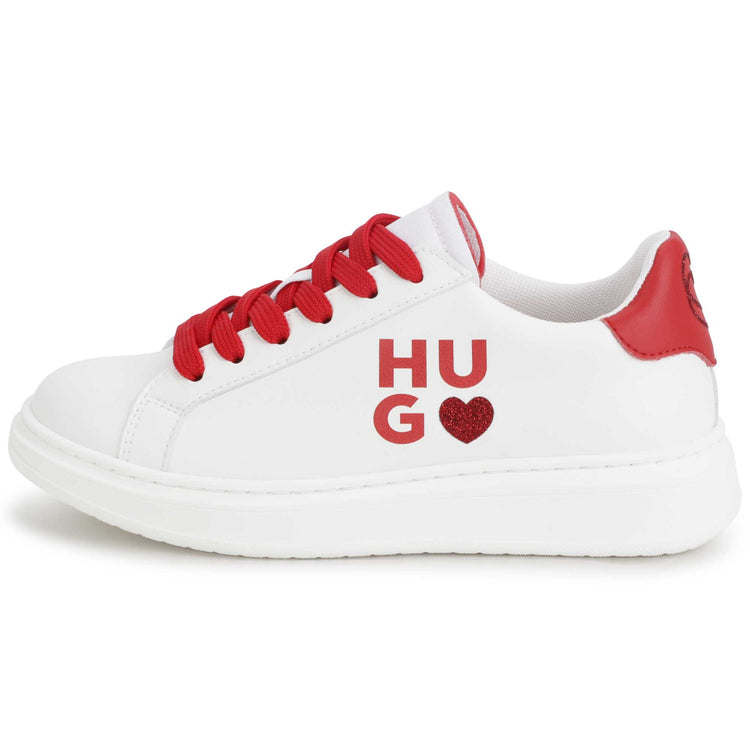 Hugo Boss White and Red Heart Lace Sneaker 19002