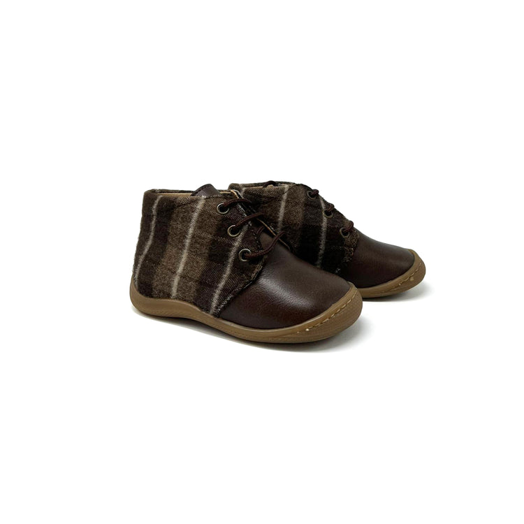 Maria Catalan Brown Plaid Lace Baby Bootie .405012