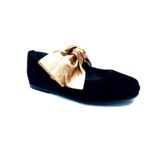 Blublonc Black Velvet Rose Gold Bow Mary Jane 1284