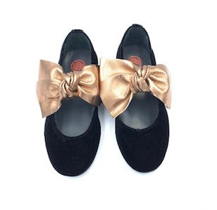 Blublonc Black Velvet Rose Gold Bow Mary Jane 1284