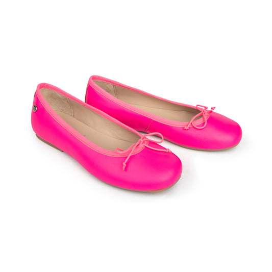 Manuela De Juan Neon Pink Leather Ballet Flat S2105