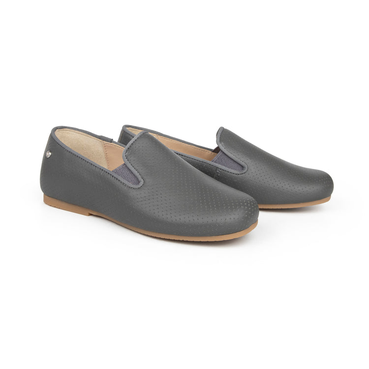 Manuela De Juan Perforated Dark Grey Smoking Slip On S2488-21