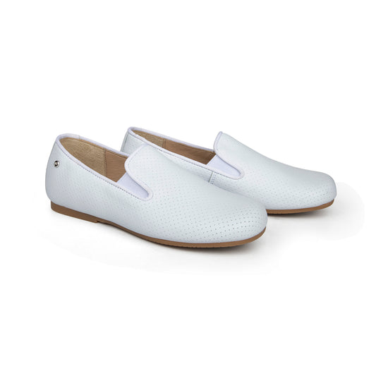 Manuela De Juan Perforated White Leather Smoking Slip On