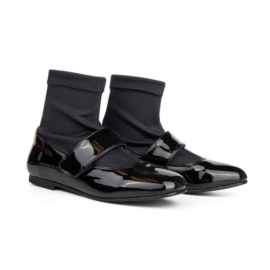 Bellusa Diamond Black Patent Sock Shoe