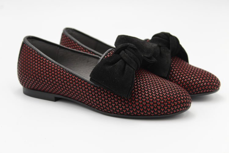 Blublonc Red Print Bow Slip On 20385