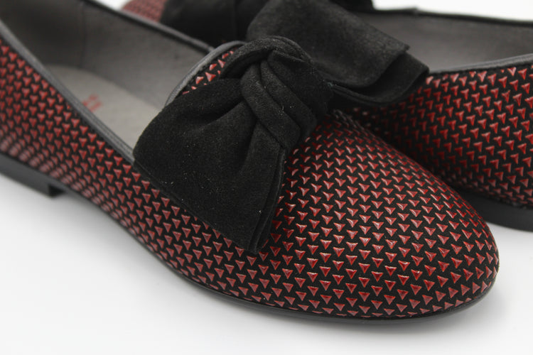 Blublonc Red Print Bow Slip On 20385