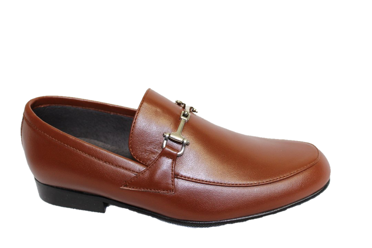 Atlanta Mocassin Brown Leather Chain Slip On Loafer B526