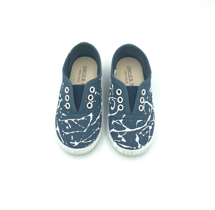 Shoe B 76 Blue White Splatter Paint Slip On Sneaker 8002