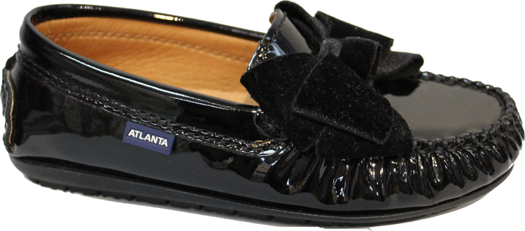 Atlanta Mocassin Black Bow Leather Loafer wv02