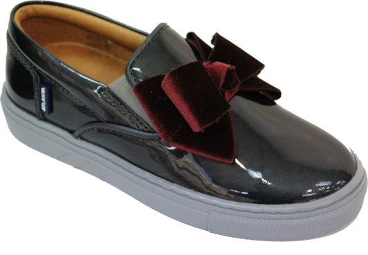 Atlanta Mocassin Burgundy Bow Grey Patent Leather Slip On Sneaker  WY23