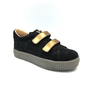 Pepe' Black Suede Bronze Double Velcro Sneaker 01614