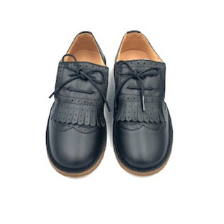 Confetti Black Leather Slip on Fringe Oxford 4615