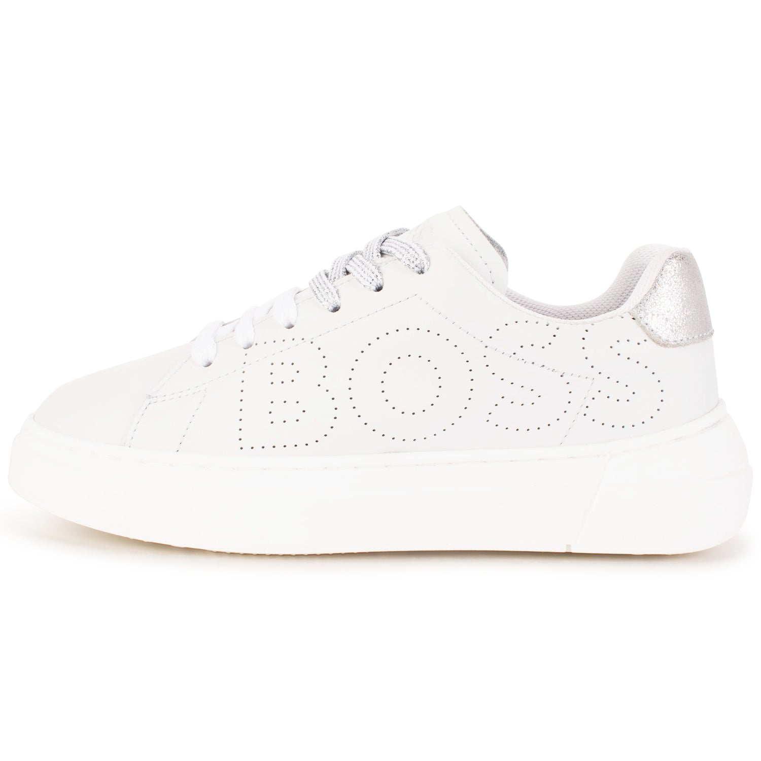 verlamming lid Picknicken Hugo Boss White Silver Lace Sneaker J19071 – Laced Shoe Inc