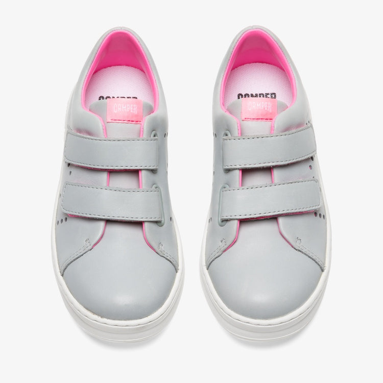 Camper Grey Leather Neon Pink Velcro Sneaker
