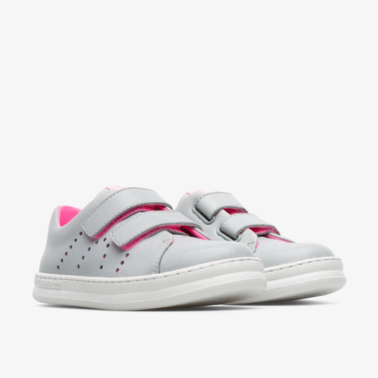 Camper Grey Leather Neon Pink Velcro Sneaker
