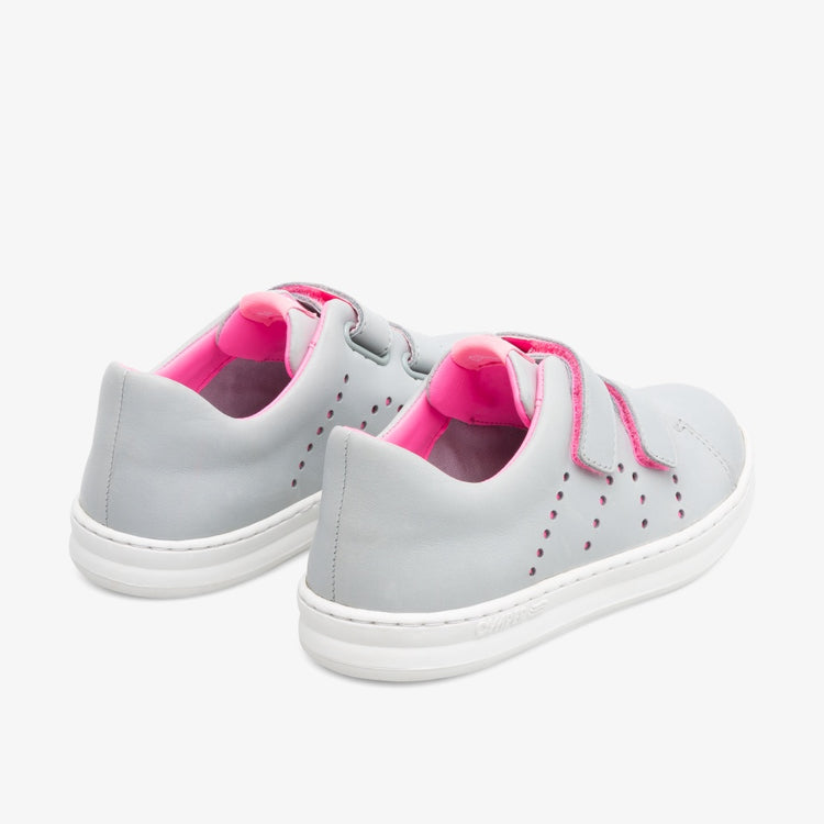 Camper Grey Leather Neon Pink Velcro Sneaker