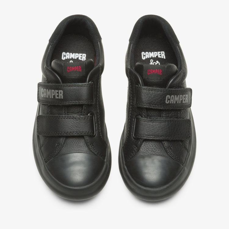 Camper Kids Black Leather Double Velcro Low Cut Sneaker k800415