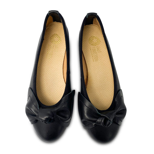 LMDI Black Leather Bow Ballet Flat 0278