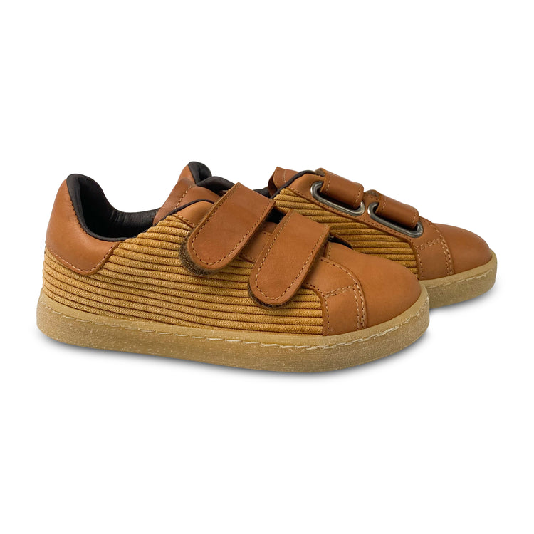 LMDI Camel Leather Ribbed Velvet Velcro Sneaker 0073
