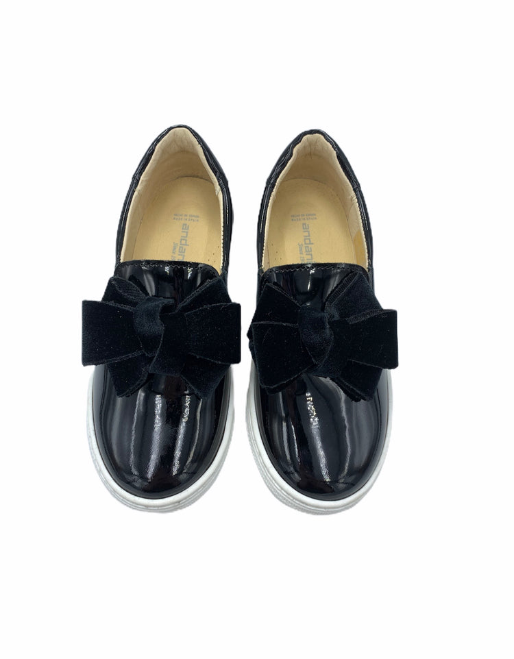 Andanines Black Patent Bow Slip On Sneaker 192759