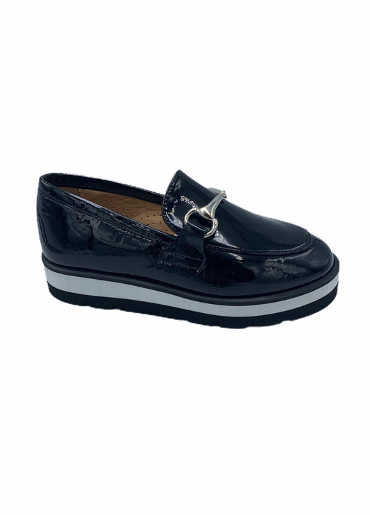 TNY Black Patent Chain Slip On Loafer with Black & White Sole 158607