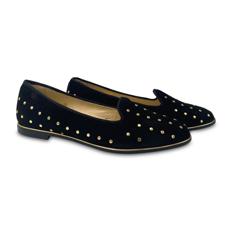 Andanines Black Gold Stud Pointed Slip On 212695