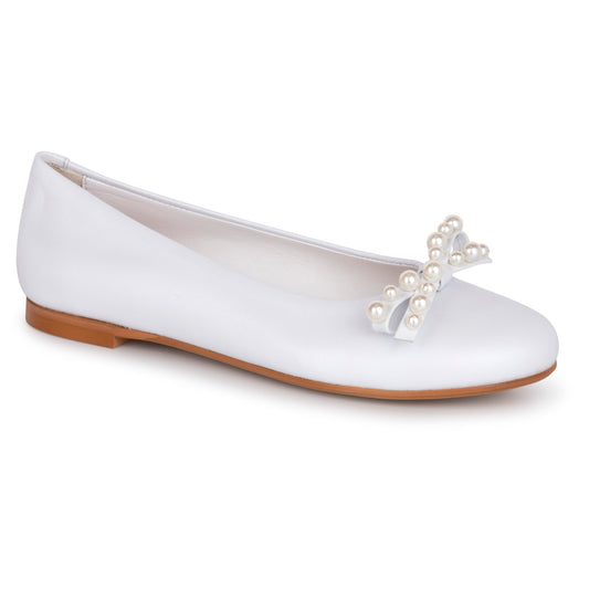 Oca Loca White Leather Pearl Ballet Flat Slip On 8043