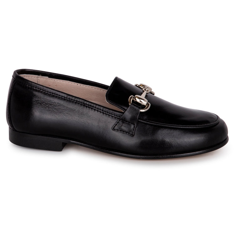 Hoo Black Leather Gold Chain Loafer  2286