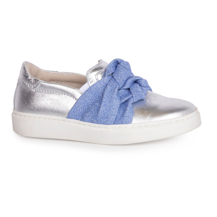 Shoe B 76 Silver Denim Blue Knot Slip on Sneaker 1203