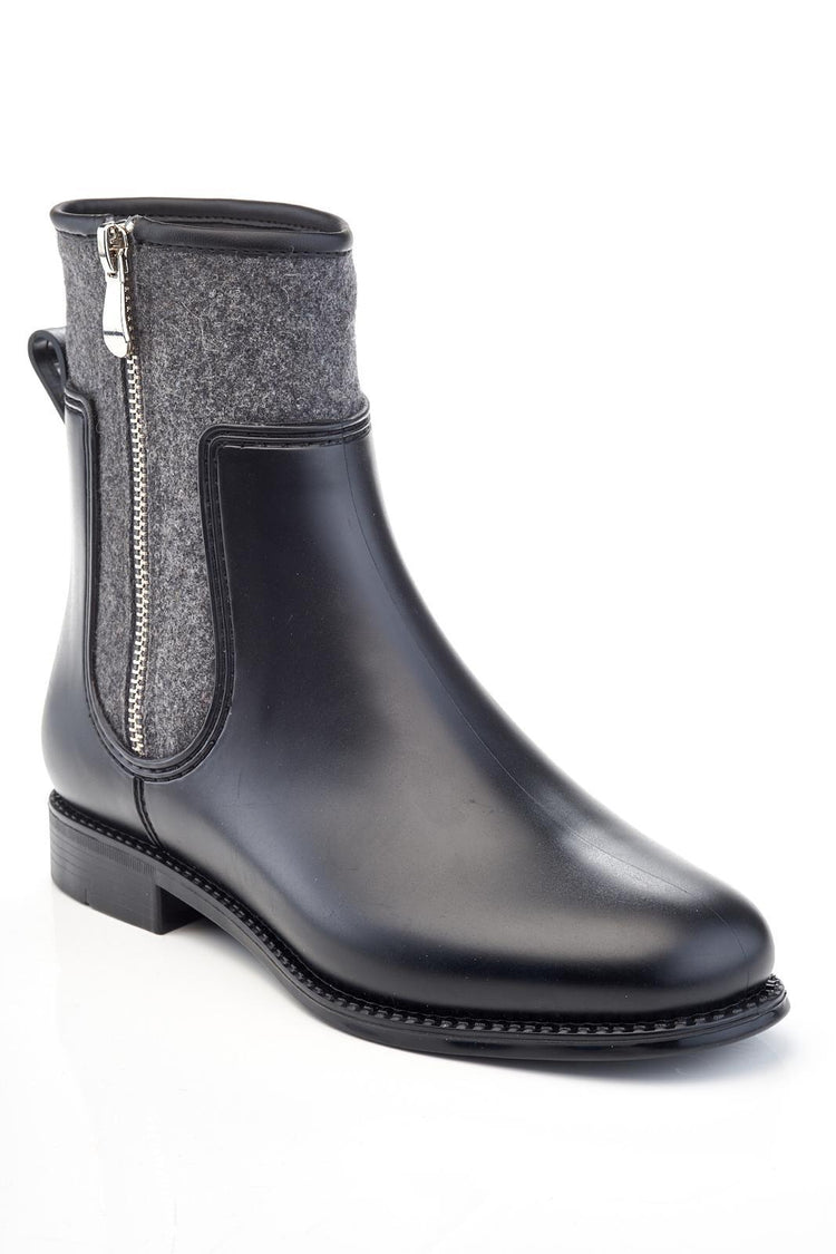 Henry Ferrera Black Grey Wool Marsala Silver Zipper Detail Short Rain Boot