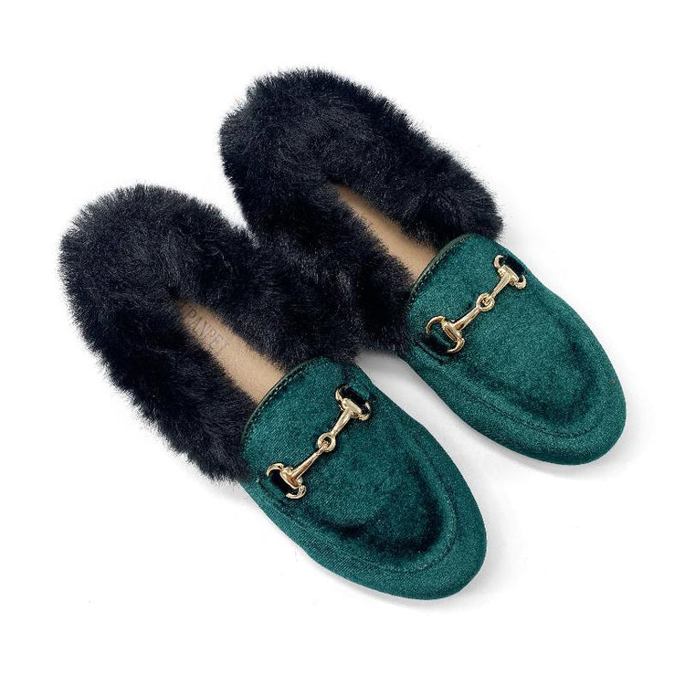 gufanpei-forest-green-fur-slip-on-girls