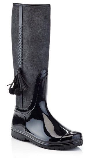 Henry Ferrera Black Pom Pom Tall Rain Boot