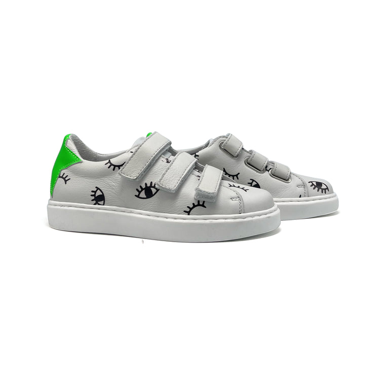 MAA White Eyes Green Star Velcro Sneaker C341