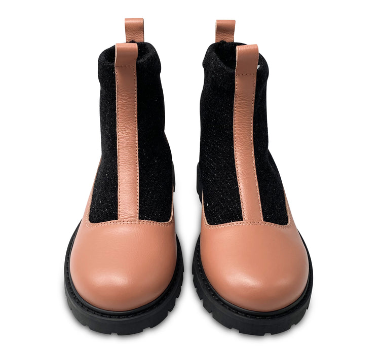 Hoo Mauve Pink Leather Slip On Sock Bootie 3259