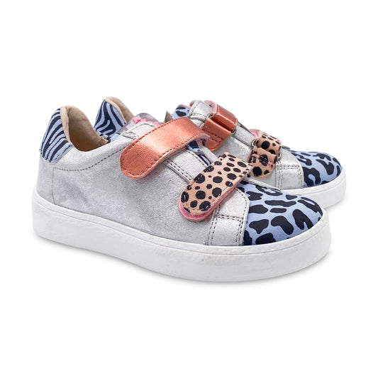 Acebos Silver Coral Strap Blue Cheetah Print Sneaker 5463