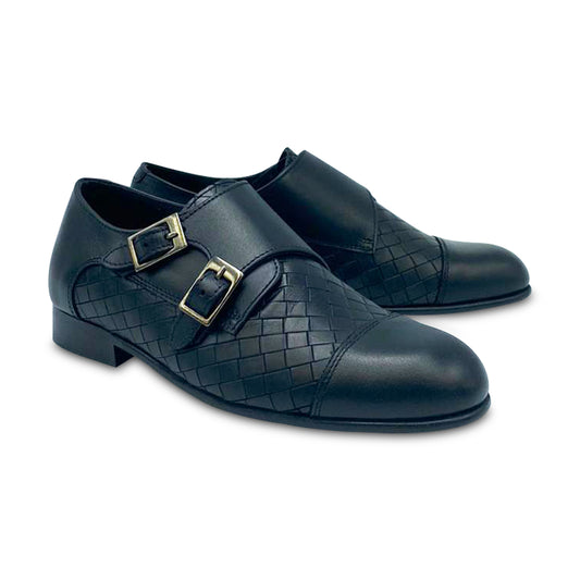 Andanines Black Croc Designed Munk Buckle Dress Shoe 171685
