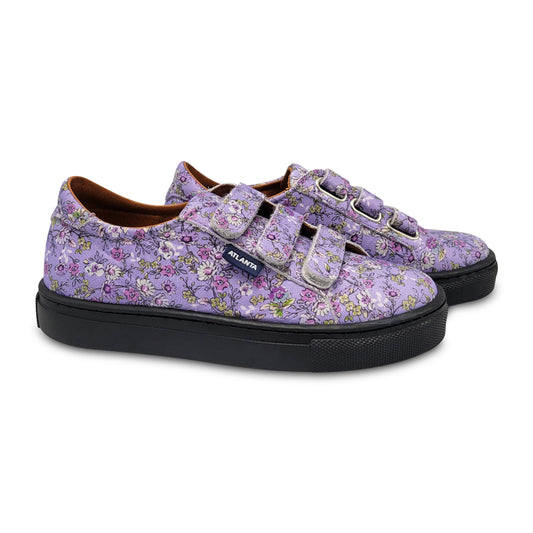 Atlanta Mocassin Eden Lilac Purple Floral Triple Velcro Sneaker