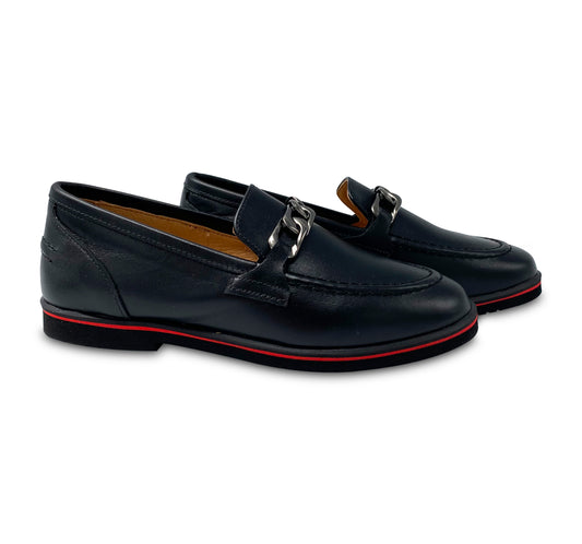 TNY Black Slip On Chain Loafer Red Detail Sole 15861