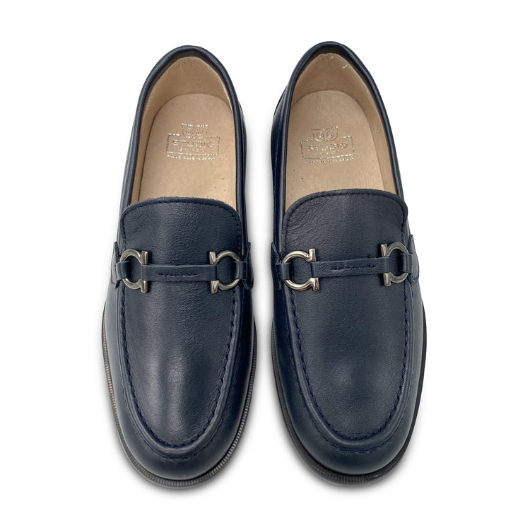 Hoo Navy Leather Chain Slip On Loafer 2465