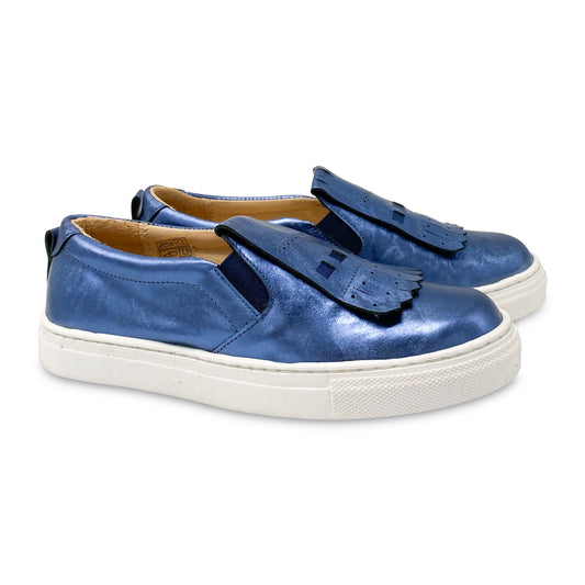 TNY Blue Metalic Slip On Fringe  Sneaker 14343