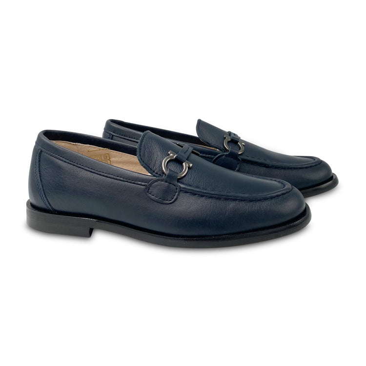 Hoo Navy Leather Chain Slip On Loafer 2465