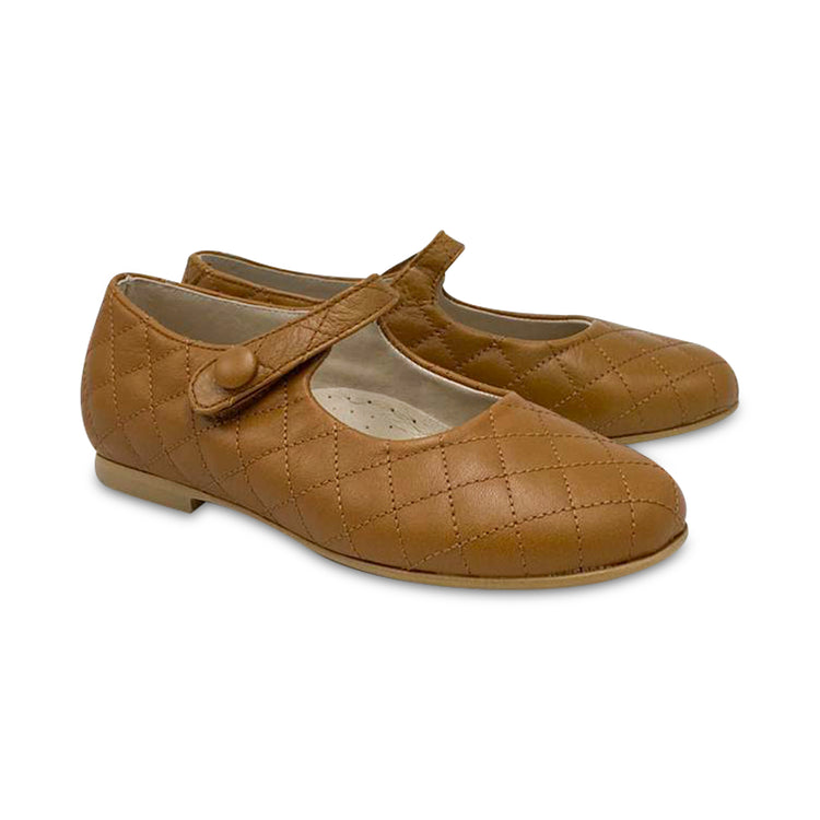 HOO Cognac Quilted Velcro Mary Jane 2402