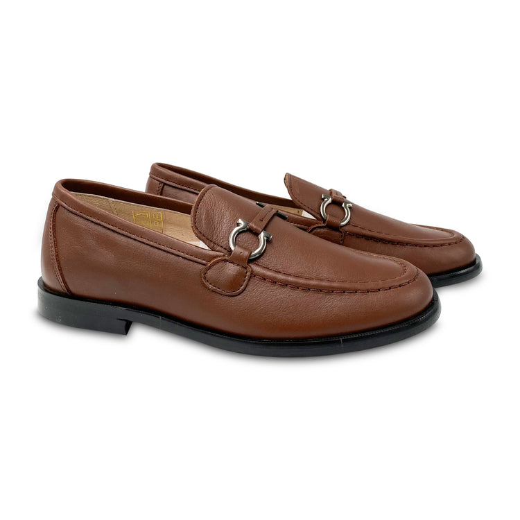 Hoo Brown Leather Chain Slip On Loafer 2465
