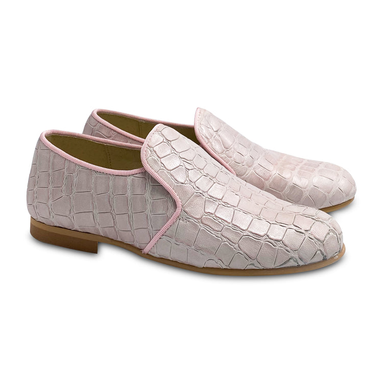 Brunellis Soft Pink Crocodile Slip On Loafer S1318