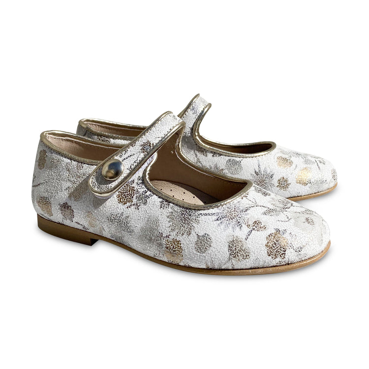 HOO Gold White Floral Velcro Mary Jane 2405