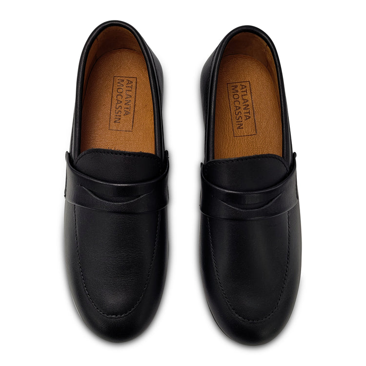 Atlanta Mocassin Black Smooth Leather Penny Loafer 19013