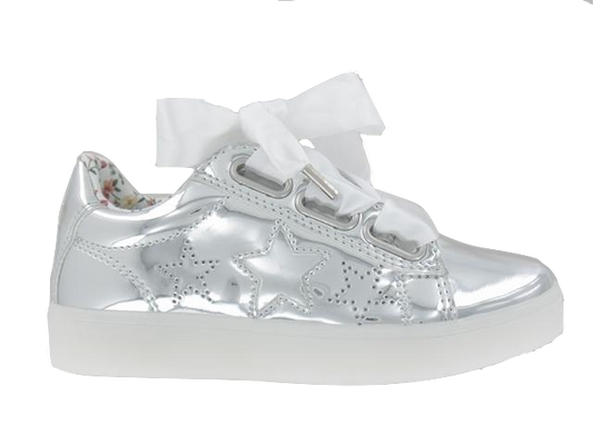 Primigi  Leather Silver Star with White Bow Light Up Sneaker 3457400